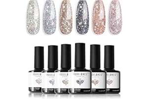‎MODELONES modelones UV Nagellack Glitzer, 6 Farben Silber Rosa Gel Nagelgel Set, Farbwechsel Sternen Glitter Gel Nail Polish Kit, Lack UV, Gellack Nagellack für Anfänger Nail Art Maniküre