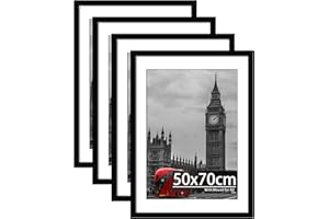 Tinkeps 4 Pack 50x70cm Black Frame, Engineered Wood and Plexiglass, Picture Frames 50cmx70cm with Mount for A2 Prints, Photos, and Posters, Wall Mountable, Poster Frames 50 x 70cm
