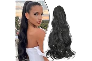 Dcbaboo Ponytail Extension Pferdeschwanz Haarteil Zopf Extension mit Klammer Gewellte Lang Haarverlängerung Zopf Clip Synthetik Wellige Lockig Pferdeschwanz Haarextension, 45cm Schwarz