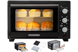 ‎STEINBORG Steinborg® 25 Liter Mini Backofen mit Umluft Pizza Ofen inkl. Backblech und Grillrost Miniofen 60 Min. Timer – 1.600 Watt
