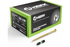 Heifix Multi-Purpose Wood Screws Box Pozi Double Countersunk - (QTY 100, 5mm x 90mm) - FREE Screw Bit Included