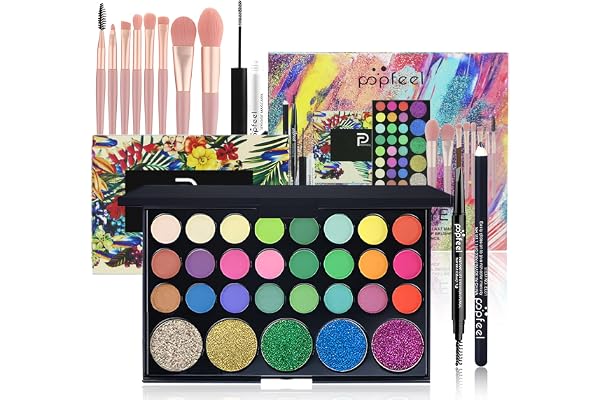 RoseFlower Coffret Maquillage Femme: Kit de Démarrage Parfait avec Palette de Fard à Paupières Yeux, Pinceaux de Maquillage, Crayon à Sourcils, Mascara