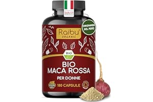 RAIBU Maca Rossa Peruviana BIO - 180 capsule da radice di Maca Peruviana - Equilibrio ormonale per donna - 3.200mg per dose giornaliera (equivalenti a 12.800mg di radice del Perù) - Con vitamina C naturale
