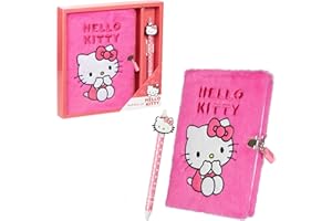 Hello Kitty Carnet Secret avec Cadenas et Joli Stylo Kuromi Journal Intime avec Cadenas et Stylo Bille Peluche Papeterie Kawaii Fourniture Scolaire (Rose)