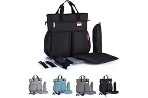 Insular® Multifunctional Waterproof Mummy Shoulder Bag Diaper Bag Chic Nappy Changing Bag Tote/Messenger Style Large Light Weight with Changing Mat, Adjustable Straps (4pcs Black)