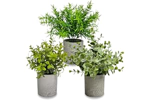 Topcloud Paquete de 3 plantas artificiales artificiales artificiales artificiales de eucalipto, plantas de romero, para el hogar, oficina, mesa, dormitorio, decoración interior y exterior