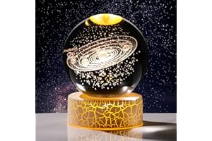 Arikyrist 3.15" Crystal 3D Solar System Ball Warm Night Light - Planets Space Universe Model Astronomy Gifts for Men Birthday Home Ornaments Paperweight