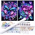 BAISITE Paint by Numbers Kit for Adults Beginners,12" Wx16 L 2 Pack Canvas for Painting Kits for Adults in Colorful Box-Butterflies 5152