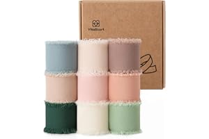 Vitalizart Cinta de Gasa 9 Colores 2,5 cm x 24,6 m, Tejido con Flecos, Cinta de Tela para Invitaciones de Boda, Ramo de Novia, Decoración, Envolver Regalos y Hacer Nudos