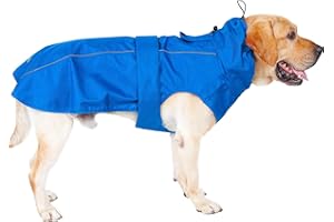 MAMORE Dog Waterproof Raincoat with Reflective Strip, Adjustable Breathable Rain Coat Jacket with Leash Hole for Dogs (Medium, Blue)