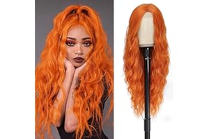 BUPPLER Cosplay Long Orange Wig 28 Inch Middle Part Synthetic Wig Realistic Gifts Party Wigs for Women Daily Use Colorful Wigs (Orange)