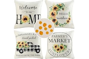 CHEEKYWARES Funda de Cojin Flores Fundas Cojines Exteriores Impermeables Home Girasol Camión Decoración Moderna para Sofá Mueble Exteriores Sillas Jardín Dormitorio Sala de Estar Coche 40x40cm,Juego de 4