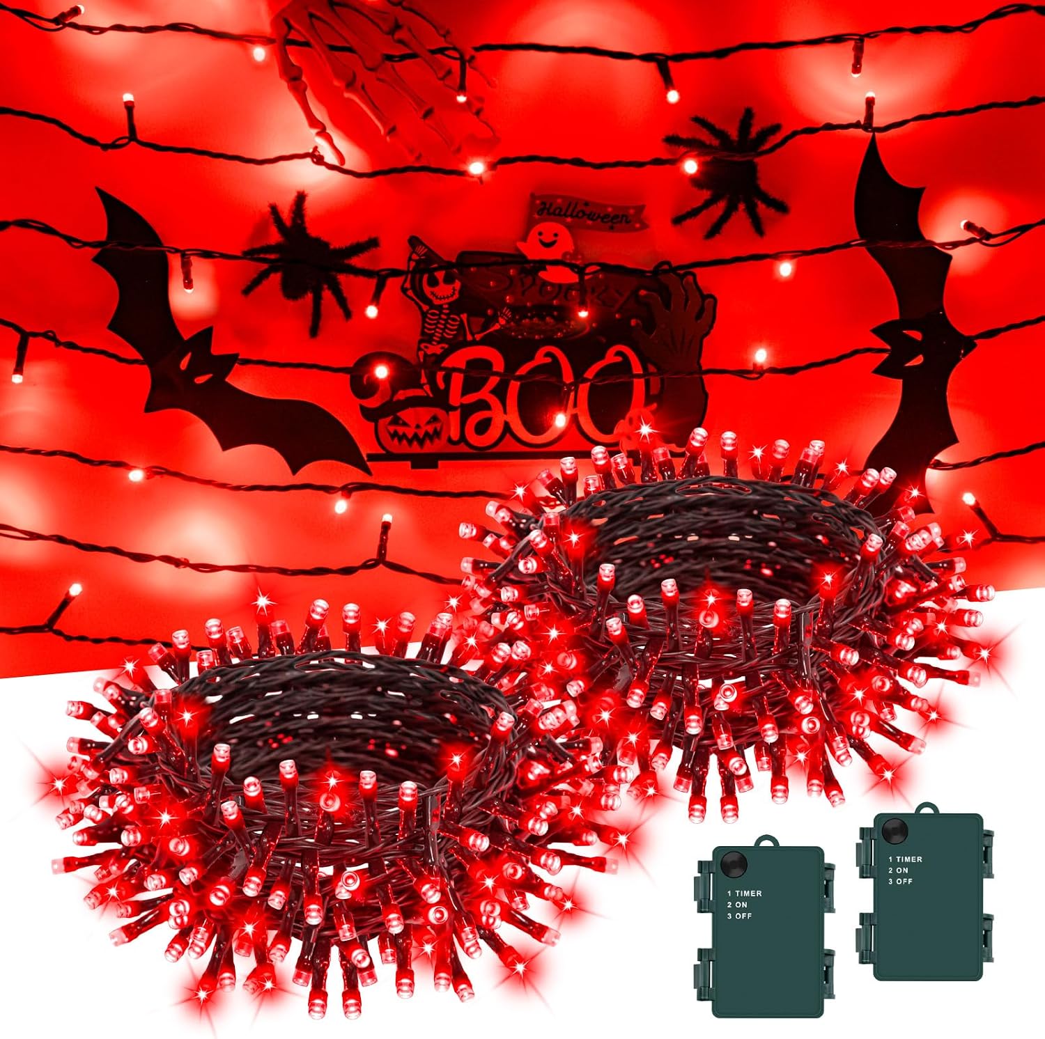 Technische Daten & Spezifikationen : 2 Stück Halloween Lichterkette Au en Batterie