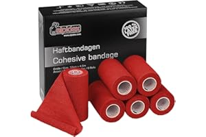 ALPIDEX 6 Rollos Venda Adhesiva 10 cm x 4,5 m Venda Cohesiva Envoltura Tape Deportiva Bendaje Autoadhesiva Mano Rodillas Tobillo Vet Wrap Perro Gato Caballo, Color:rojo