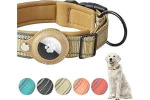 Boloshine Collier Chien pour Apple AirTag, Réfléchissant Réglable Classique Collier en Nylon avec Étui Air Tag et Doux Respirant pour Grands, Moyens et Petits Chiens (Kaki, S)