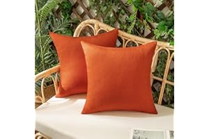 Woaboy Outdoor Waterproof Cushion Covers for Garden Patio 18x18inches Spring Decorative Linen Pillow Covers Square Modern Pillowcases for Living Room Balcony Set of 2, 45x45cm Orange