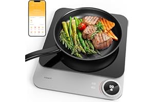 ‎TOKIT TOKIT Induktionskochfeld 2100W Einzel Induktionskochplatte tragbar 99 Leistungsstufe mit OLED Display, Timer, 20mm Ultradünn APP Kontrol Temperatursensor, Grau, TCL02M-3A