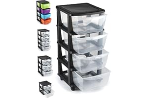 VIEIRA HOME Mueble almacenaje Plastico torre cajonera organizador cajones con ruedas archivador - Escritorio,Oficina, escuela,baño, sala de estar - Hecho en E.U (4 Cajones)