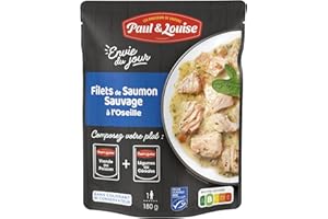 Paul & Louise Envie Du Jour - Filet de saumon sauvage à l'oseille 180g - Sachet micro ondable - Prêt en 2 min - À combiner avec nos sachets d'accompagnements - Légumineuses ou Céréales