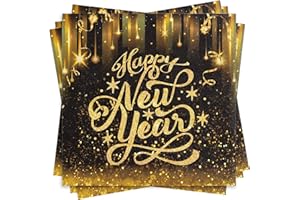 CZDTQ 80Pcs Happy New Year's Decorations, Happy New Year 2026, 33X33cm Black Gold Paper Napkins, 2026 Paper Napkin Dinner Hand Towels, Winter Home Party Decor Dining Tableware Supplies