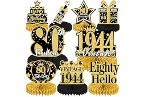 YOMOVER 80 Geburtstag Deko-Deko 80 Geburtstag Frau Mann Schwarz und Gold Tischdeko Geburtst 9 Stück 80. Geburtstagsdeko Frauen Männer Wabenmuster Vintage 1944 Geburtstagsparty, Tischdeko
