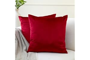 Encasa XO Christmas Velvet Cushion Covers (50x50 cm) Set of 02 | Red | Luxurious Square Velvet Throw Pillow Covers With Invisible Zippers | Living Room, Sofa, Chair