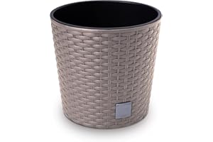 HAPPYFLOWER Happy Flower MultiProject Blumentopf Pflanzkübel inkl. Einsatz rund Rattan-Optik 4 Größen 4 Farben Übertöpfe (200, Beige)