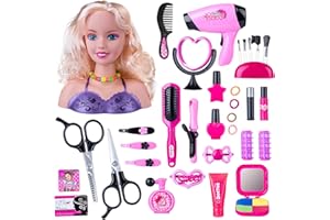 KeepDo Tête à Coiffer et à Maquiller, 35 Pièces Maquillage Accessoires Cheveux pour Enfants, Coiffure Poupée Maquillage Jouet Petite Fille