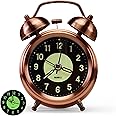 KBR Vintage Alarm Clock for Student Heavy Sleepers, Super Loud & Twin Bell Retro Quartz with Backlight, Luminous Alarm for Students Bedroom/Office (Copper, Analog, 3.81 cm)