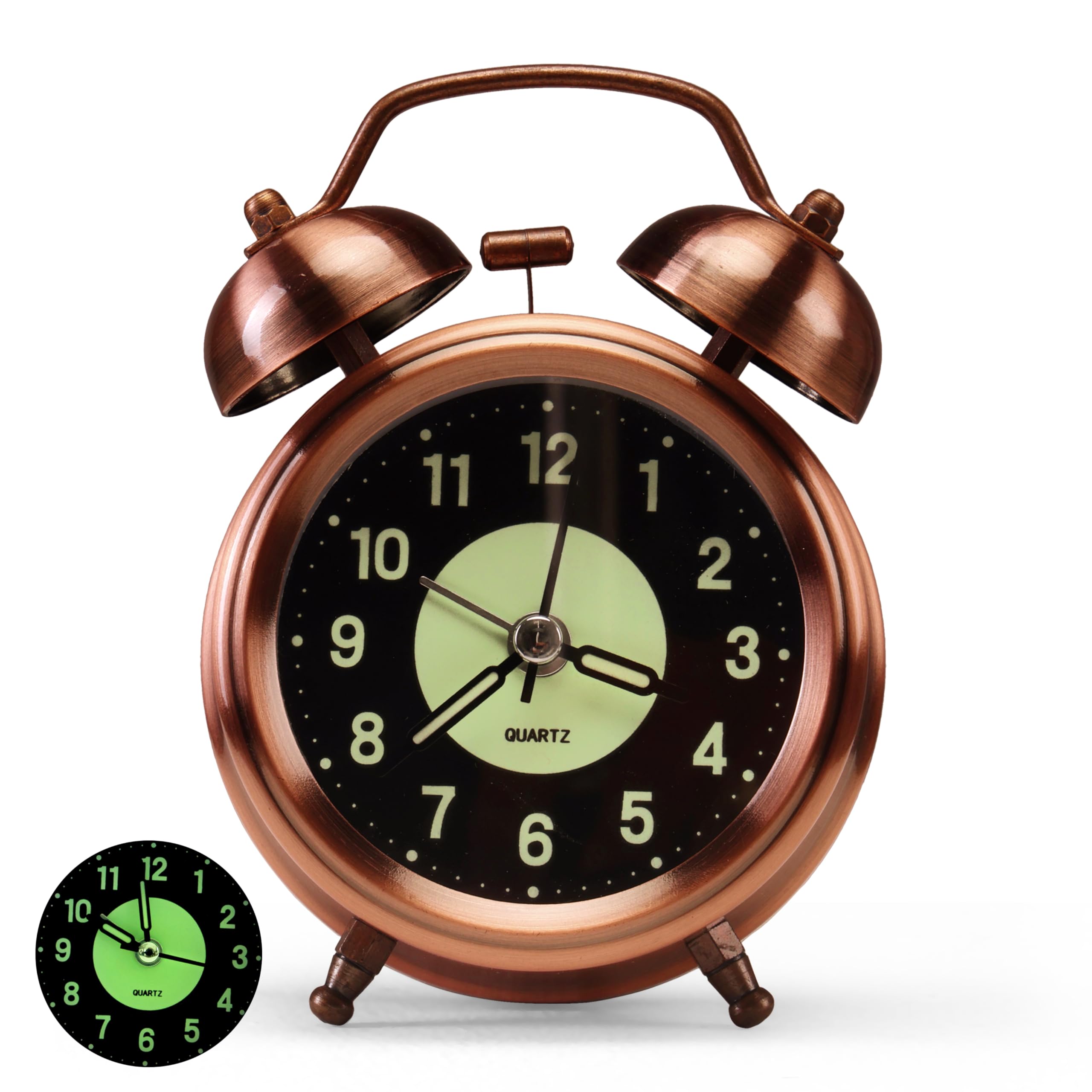KBR Vintage Alarm Clock for Student Heavy Sleepers, Super Loud & Twin Bell Retro Quartz with Backlight, Luminous Alarm for St