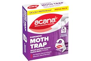 Acana Clothes Moth Traps 10 Pack – Attracts & Kills Clothes Moths with Natural Pheromone Glue Boards – Non-Toxic, Insecticide-Free Protection for Wardrobes & Drawers - Protects Clothes and Fabrics
