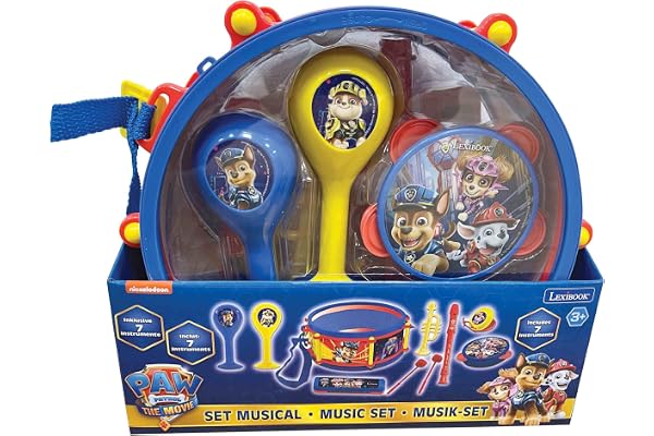 Lexibook Pat'Patrouille The Movie Chase Marcus Jouet Musical, Set de 7 Instruments de Musique (Tambour, Maracas, Castagnette, Harmonica, Flûte, Trompette, Tambourin), Bleu/Jaune, K360PA