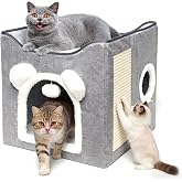 Home Indoor Cats, Bed for Indoor 40 &times; 40 &times; 40 cm, Design with Hanging Fluffy Ball and Scratching Mat, Foldable Hideaway for (