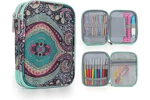 Aeelike Crochet Hook Case Organiser Empty, Crochet Hook Case Small, Double-Layer Zipper Crochet Hook Storage Organizer Bag for Crochet Hooks & Accessories, Travel Crochet Needle Storage Case Holder