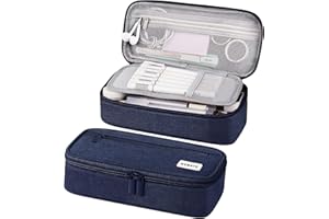 WEMATE Large Pencil Case Aesthetic,Big Capacity Canvas Pencil Pouch with Zipper, Pencil Case for Women & Men, Marker Pen Case,Portable Stationery Pencil Bag for Office (Blue)