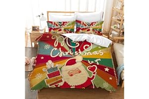 Leleyouzer Set di biancheria da letto Natalizia 135 x 200 cm,Biancheria Natalizio,Set regalo di Natale per Bambini,Copripiumino Natalizio con due Federe 50 x 75 cm(MC7)