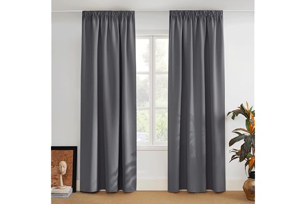 PONY DANCE Rideau Occultant Thermiques - Rideau Thermiques Isolants Anti Froid Galon Fronceur, Double Rideaux Cuisine pour Chambre Enfant, L 140 x H 245 cm, 2 Pièces, Gris