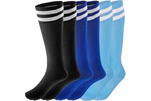 Fanshiontide 3 Pairs Kids Football Socks, 3 Colors Childrens Football Socks Kids Long Breathable Soccer Socks for Daily Running Training Socks for Kids Boys Aged 5-12