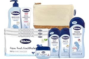 ‎BÜBCHEN Bübchen Pflegeset für Neugeborene, 7-teilig – Geschenkset mit Baby-Produkten, von mildem Shampoo bis pflegender Wundschutzcreme, ohne Silikone