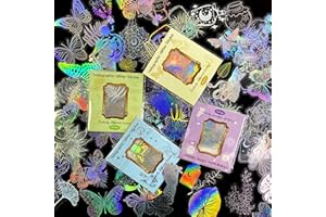 TAEKOOKI OCCOUMR 200Stk Holografische Aufkleber Harz Dekorative Glänzende Kunstharz Glitzer Aufkleber Pflanzen Blumen Schmetterling Aufkleber für DIY Fotoalben, Umschläge, Grußkarten, Tagebuch, DIY Dekoration