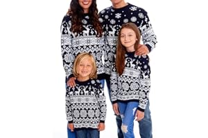 Miolasay Family Matching Christmas Sweaters Reindeer Snowflakes Ribbed Knitted Jumpers Ugly Long Sleeve Pullover Top