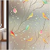 Lifetree Stained Glass Window Film Privacy: Frosted Window Film for Glass Windows Anti UV Static Cling Film Non-Adhesive Bird