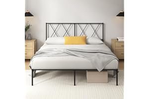 Zinus Elias Rete Matrimoniale 160x190 cm con Testiera in Metallo - Struttura Letto con Doghe in Metallo Incluse - Altezza 31 cm con Spazio Sottostante - Facile da Montare - Nero