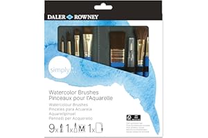 DALER ROWNEY Daler-Rowney Simply Pinceles para Acuarela, Pelo sintético Suave, Mango Corto, Estuche con Cremallera, Surtido de 10 Pinceles