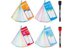 GSRENYU 4 Pcs Time Tables Flash Cards 1-12, Times Table Poster with Multiplication, Division, Addition, Subtraction, Educational Math Game Flashcards for Kids Time Table Chart with 2 Dry Erase Markers