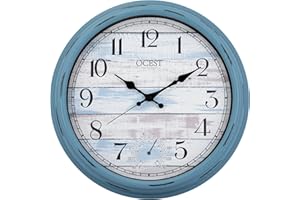 OCEST 40,6 cm große Uhr für drinnen und draußen, wasserdichte Wanduhr mit Thermometer, wetterbeständig, nicht tickend, batteriebetrieben, Dekoruhr für Terrasse, Pool, Veranda, Garten, Badezimmer