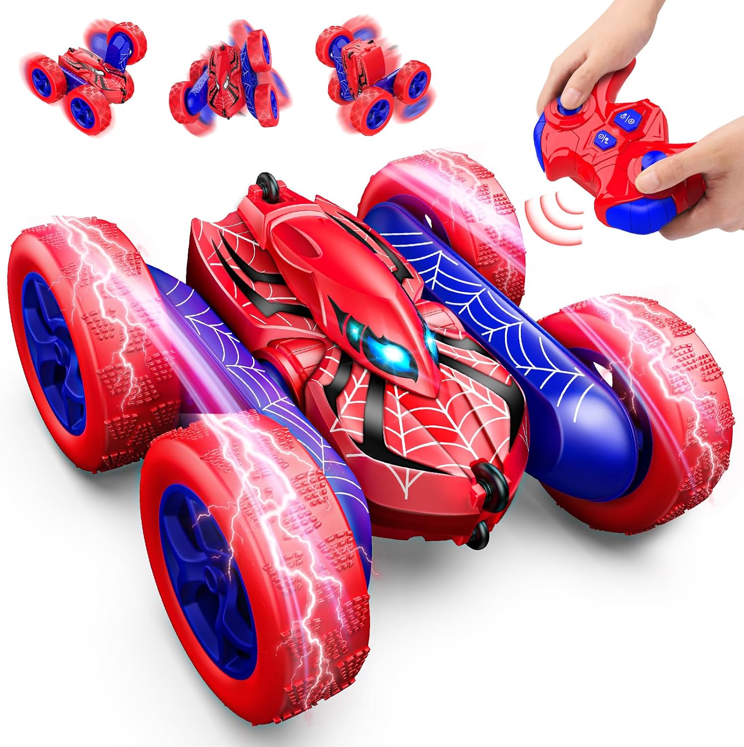 Dreamlandia Coche Teledirigido Niños 3 4 5 6 7 8 Años, 2,4Ghz, 360° Rotación con Luces, Coche RC Monster Truck Juguete Niños Niñas 3-12 Años, Type-C Batería Recargable, Regalo Cumpleaños Navidad