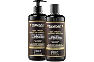 Kerargan - Dúo Anti-Caída Champú & Acondicionador con Aceite de Ricino para Cabello Seco, Quebradizo, Desvitalizado - Favorece el Crecimiento - Sin Sulfatos, Silicona, GMO - 2x500 ml