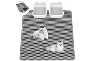 LDYOEN Alfombra Arenero Gato, 90x60cm Alfombrilla Arenero Gato, Alfombra Gatos Arenero Impermeable, Diseño de Doble Capa en Forma de Panal, Cat Litter Mat, Alfombra de Basura, Gris