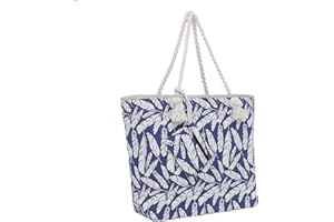 DonDon Bolsa de playa grande con cremallera 58 x 38 x 18 cm plumas azul beis shopper bolsa de hombro estilo de playa (beach style)